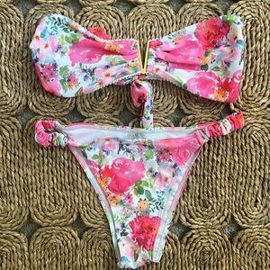 SHEIN Floral Print Bandeau Bikini-Women’s Size Medium